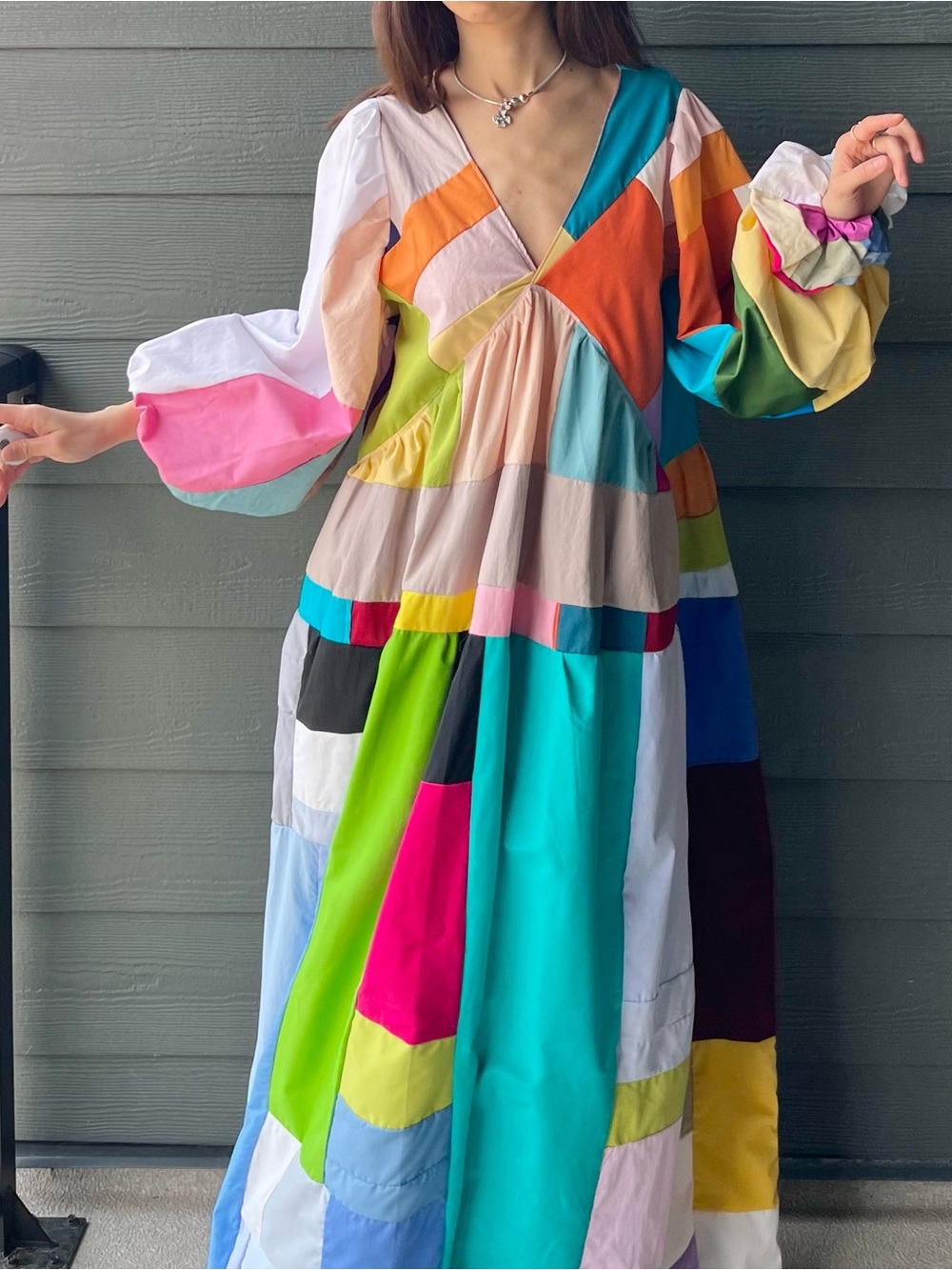 Handmade Kaleidoscope Vibrant Rainbow Patchwork Quilt Cloudy Dress SKU 06304
